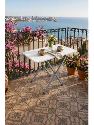 Vivense Alesta Easy Go Piknik Masası, 40X70 Beyaz Mermer