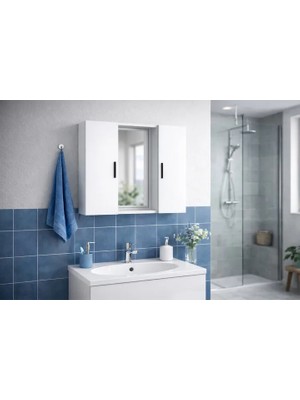 Vivense Alesta Beyaz Aynalı Üst Banyo Dolabı, 2 Kapaklı