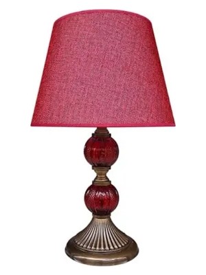 Vivense Retro Abajur Kırmızı Camlı Eskitme Kaplamalı Bordo Şapkalı