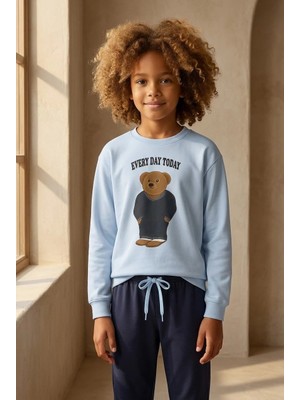 Bony Socks Erkek Çocuk Teddy Desenli Sweatshirt Pijama Üstü Mavi