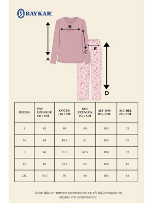Baykar Kadın Pamuklu Bisiklet Yaka Çiçek Desenli Uzun Kollu Pijama Takımı 9936 Gül Kurusu
