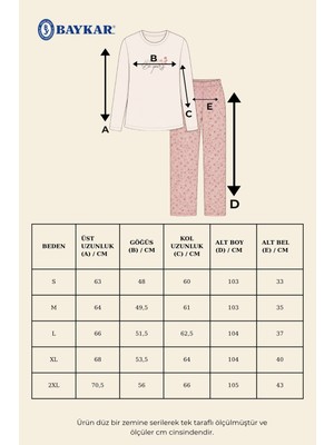 Baykar Kadın Pamuklu Bisiklet Yaka Yazı Desenli Uzun Kollu Pijama Takımı 9932 Krem