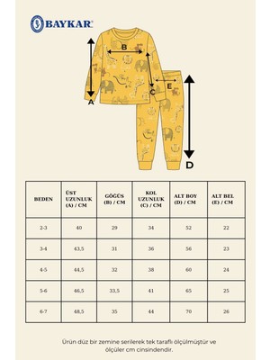 Baykar Kız Çocuk Pamuklu Bisiklet Yaka Hayvan Figürleri Baskılı Uzun Kollu Pijama Takımı 9658 Sarı
