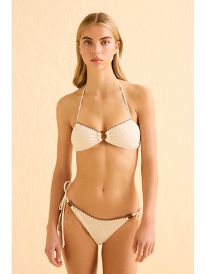 Aquella Tokalı Ekru Dantel Straplez Bikini