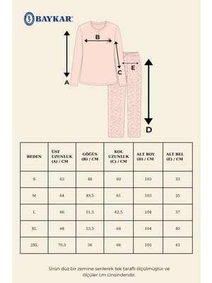 Baykar Kadın Pamuklu Bisiklet Yaka Çiçek Baskılı Uzun Kollu Pijama Takımı 9943 Somon