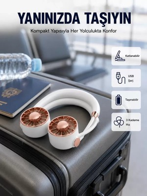 Nemere Ithalat USB Şarjlı Katlanabilir Mini Boyun Fanı 1–3 Saat Kullanım