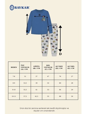 Baykar Erkek Çocuk Pamuklu Bisiklet Yaka Araba Baskılı Uzun Kollu Pijama Takımı 9666 Mavi
