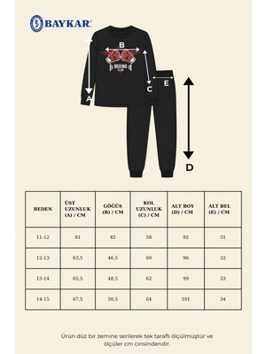 Baykar Genç Erkek Çocuk Pamuklu Bisiklet Yaka Boxing Club Baskılı Uzun Kollu Pijama Takımı 9689 Siyah