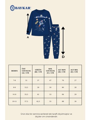 Baykar Erkek Çocuk Pamuklu Bisiklet Yaka Uzay Baskılı Uzun Kollu Pijama Takımı 9662 Lacivert