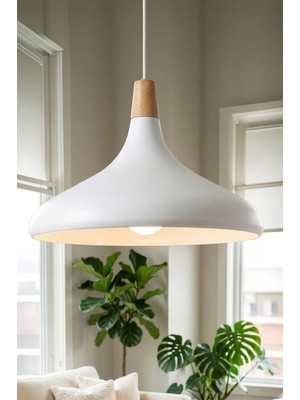 Marrien Nova Bohem Ahşap Beyaz Metal Sarkıt (35 cm) Yemek Masası Üstü Avize