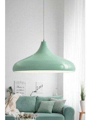Marrien Nova Mint Yeşil Metal Sarkıt (35 cm) Yemek Masası Üstü Avize Mutfak & Salon Aydınlatması
