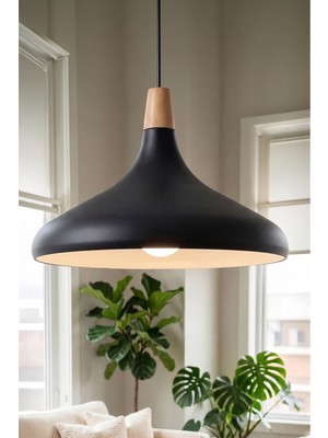 Marrien Nova Bohem Ahşap Siyah Metal Sarkıt (35 cm)  Yemek Masası Üstü Avize  Mutfak & Salon Aydınlatması