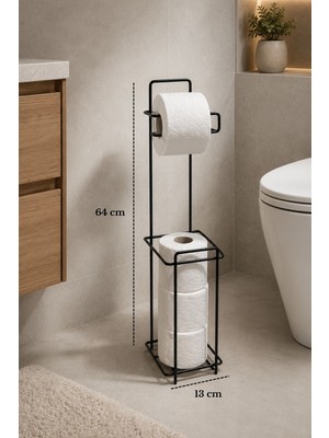 Edora Home Siyah Metal Ayaklı Tuvalet Kağıtlığı ve Yedek Rulo Standı | Modern WC Kağıtlık