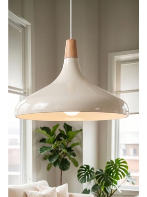 Marrien Nova Bohem Ahşap Krem Metal Sarkıt (35 cm) Yemek Masası Üstü Avize