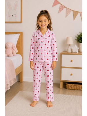 Monox %100 Pamuk Kız Çocuk Düğmeli Pijama Takımı – Uzun Kollu