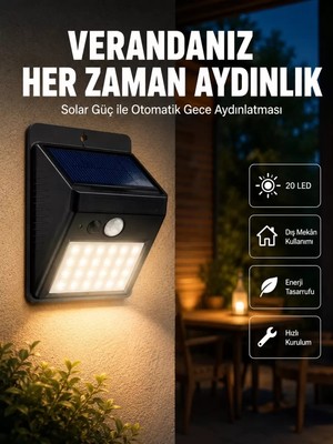 Nemere Ithalat Bahçe ve Dış Mekanlar Için Güneş Enerjili 20 LED Hareket Sensörlü Lamba Yeni Nesil