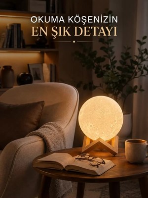 Nemere Ithalat Modern Tasarımlı 3D Ay Lambası Yatak Odası ve Salon Dekoru