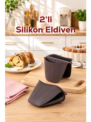 Porsima 33006 Silikon 2li Fırın Eldiveni Isı Yalıtımlı Mikrodalga Fırın Tencere Tepsi Tutacağı Antrasit