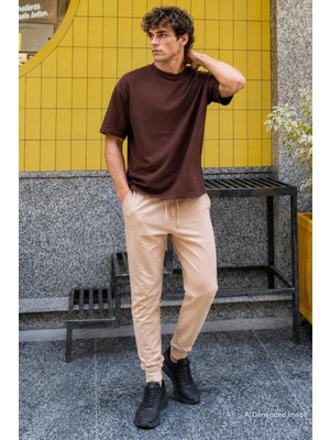 Madmext Erkek Eşofman Bej Renk %60 Pamuk %35 Polyester Lastikli Sezonsuz Kullanım