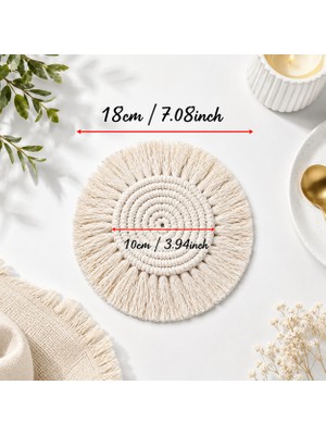 Makrome Krem Yuvarlak Makrome Bardak Altlığı ( 1 Adet )