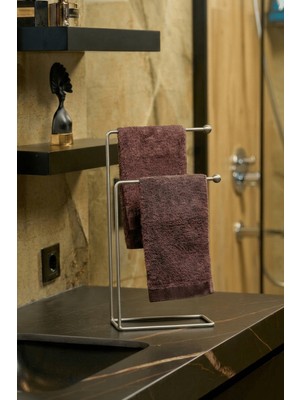 Edora Home Mat Gümüş 2 Kollu Banyo Tezgah Üstü Havluluk Standı, Havlu Askılığı