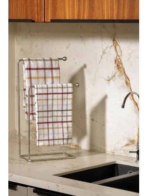 Edora Home Mat Gümüş 2 Kollu Mutfak Tezgah Üstü Havluluk Standı, Havlu Askılığı