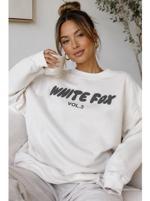 Madmext Ekru Bisiklet Yaka Baskılı Sweatshirt MG1904