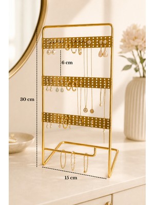 Edora Home Parlak Altın Masaüstü Takı Düzenleyici Dekoratif Takı Standı Kolyelik