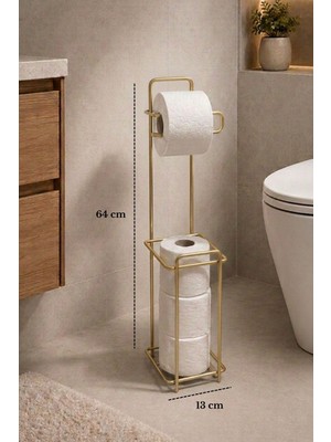 Edora Home Parlak Altın Metal Ayaklı Tuvalet Kağıtlığı ve Yedek Rulo Standı | Modern WC Kağıtlık