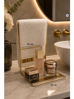 Edora Home Parlak Altın Tezgah Üstü Havluluk ve Kozmetik & Banyo Düzenleyici