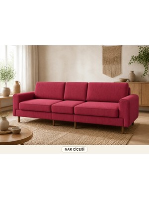 Rolivs Mokka Beşli Koltuk 340X90 cm Nar Çiçeği Fitilli Kadife