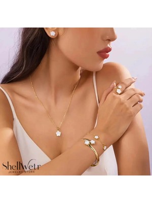 ShellWetr Lisa Takı Seti | Kolye & Bileklik | Altın Kaplama | Beyaz Taşlı | Zarif & Işıltılı Şıklık SHWLIS001, One Size