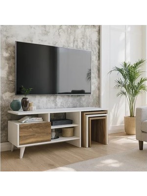 Vivense Nature Zigon Sehpalı Tv Ünitesi, Beyaz Ceviz