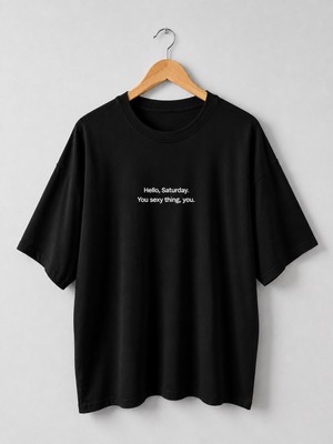 Retrobird Nakışlı Saturday Oversize Tişört Unisex Siyah