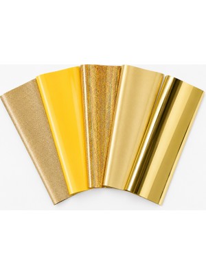 Goldpix Altın Tekstil Baskı Folyosu 5'li Set 25X30 cm - 5 Farklı Dokulu Isı Transfer Folyosu