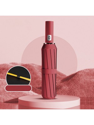 bliss umbrella 12 Telli Otomatik Katlanır Şemsiye Bordo Renkli Karbon Malzeme ile Dayanıklı ve Hafif
