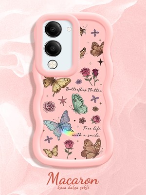 HONTINGA Vivo Y19E Uyumlu Kılıf Düşüme Önleyici Basitlik Anti Düşme Kamera Koruyucu Basit Pembe Yumuşak Silikon Sevgili Çift Telefon Kılıfı Kelebek Desen K9-0348