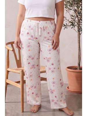 Farya Home Büyük Beden Pamuklu Desenli Yüksek Bel Pijama Altı Pantolon