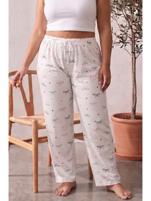Farya Home Büyük Beden Pamuklu Desenli Yüksek Bel Pijama Altı Pantolon