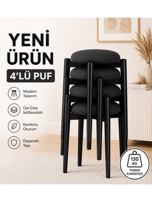 Evdera Mobilya Zümra 4lü Puf Tabure Bench Makyaj Sandalyesi Siyah Ayak