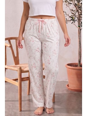 Farya Home Büyük Beden Pamuklu Desenli Yüksek Bel Pijama Altı Pantolon