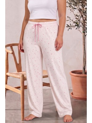 Farya Home Büyük Beden Pamuklu Desenli Yüksek Bel Pijama Altı Pantolon