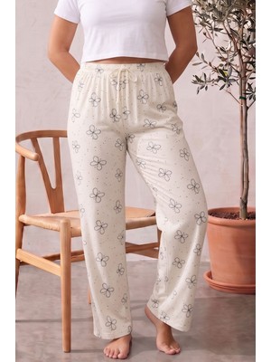Farya Home Büyük Beden Pamuklu Desenli Yüksek Bel Pijama Altı Pantolon