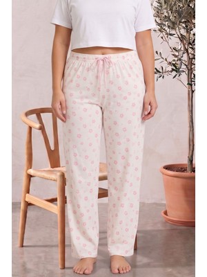 Farya Home Büyük Beden Pamuklu Desenli Yüksek Bel Pijama Altı Pantolon