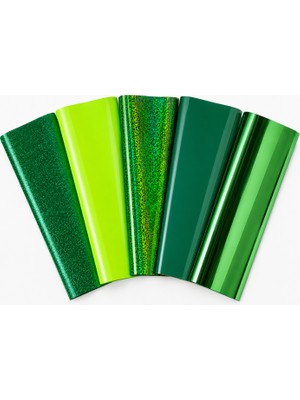 Goldpix Yeşil Tekstil Baskı Folyosu 5'li Set 25X30 cm - 5 Farklı Dokulu Isı Transfer Folyosu