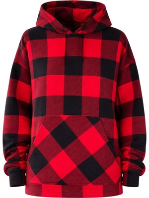 Retrobird Polar Kışlık Oversize Kapüşonlu Sweatshirt Unisex Kırmızı