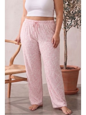 Farya Home Büyük Beden Pamuklu Desenli Yüksek Bel Pijama Altı Pantolon