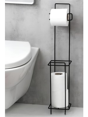 Edora Home Kaliteli Siyah Yedekli Wc Banyo Duş Tuvalet Kağıtlık Kare Kağıtlığı RENKBANYO250, one size