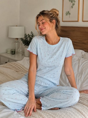 Retrobird Pijama Takımı – Yazlık Ev Giyim Kadın Mavi