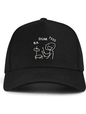 PataCute Ba Dum Tss Baterist Siyah Yüksek Profil Baseball Şapka